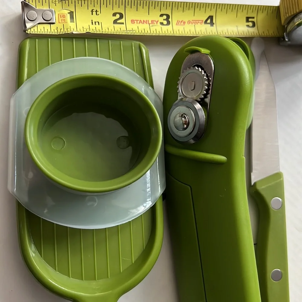 3 piece set kitchen tools: mandolin slicer, can opener and paring knife New